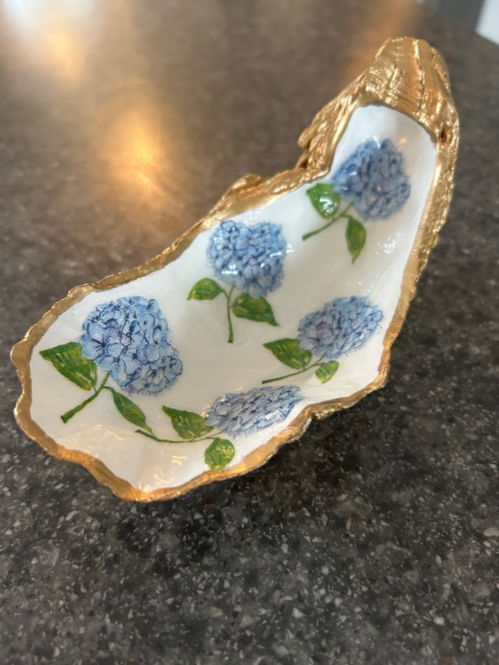 Oyster Shell Dish with Gold Trim